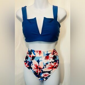 Amazon Blue Floral Bikini Set high rise new no tags # A2